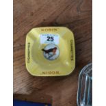 1930's Ceramic Robin Cigarettes advertising ashtray. {11 cm H x 11 cm W}.