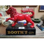 Perspex Booths Gin advertising figure in the form of Lion. {27 cm H x 26 cm W x 10 cm D}.