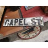 Cast iron Capel Street road sign. {13 cm H x 58 cm W}.