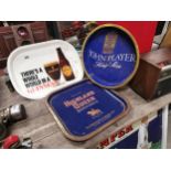 Three tin plate advertising trays – Guinness, Highland Cream and John Player.