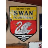 Depot For Swan Fountpens enamel advertising sign {49 cm H x 38 cm W}.