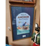 Wills's Anchor Roll and Pigtail framed advertising showcard {46 cm H x 23 cm W}.