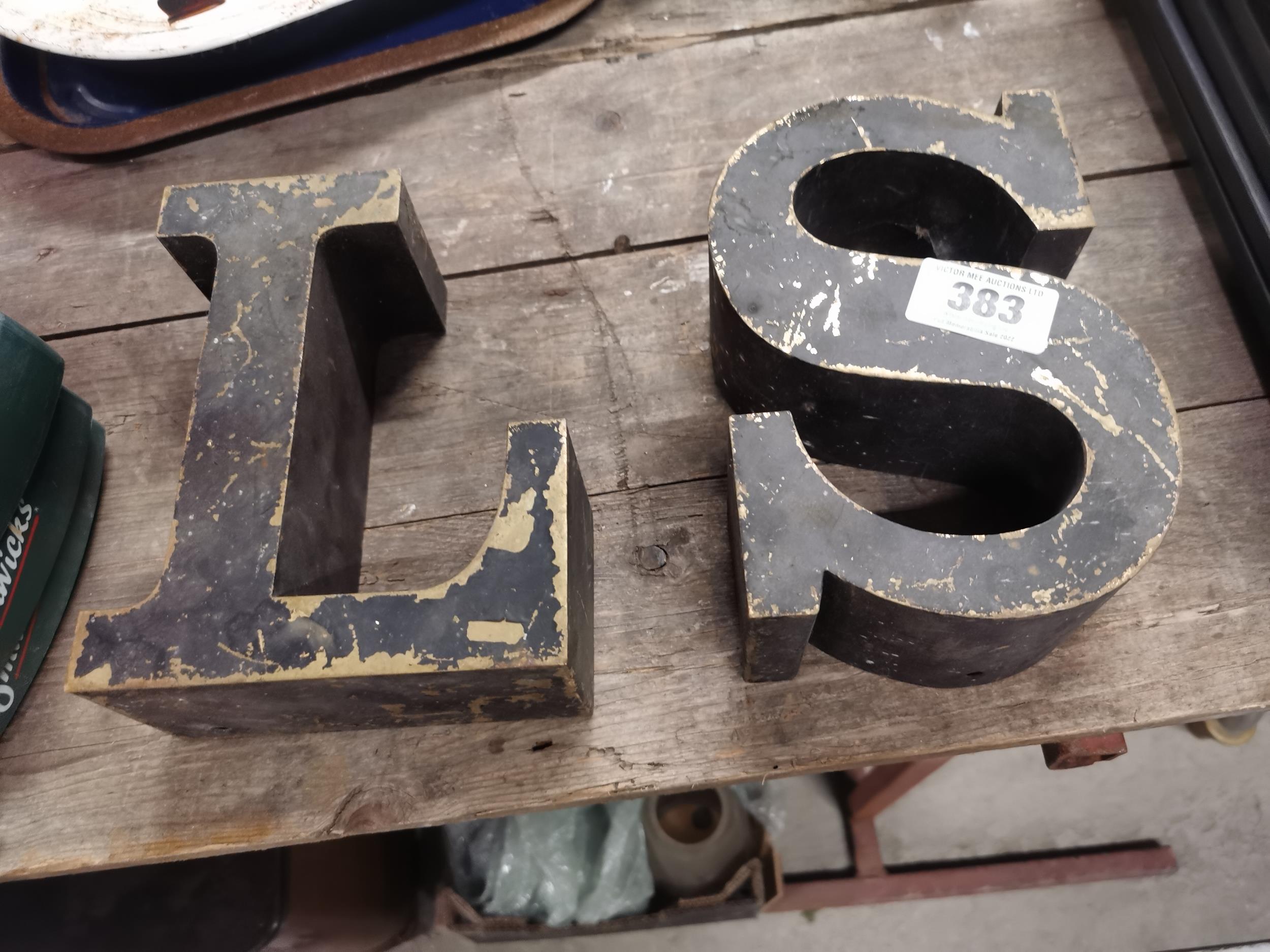 Early 20th C. Two Brass Shop Letters – S and L. { 19 cm H x16 cm W x 8 cm D}
