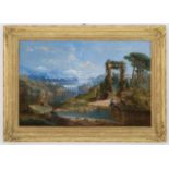 HUBERT ROBERT Painting "LANDSCAPE WITH ARCHITECTURE AND FIGURES"