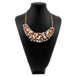Gold necklace with coral, pearls and diamonds