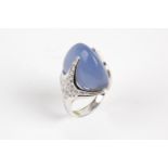White gold ring with diamonds and cabochon chalcedony