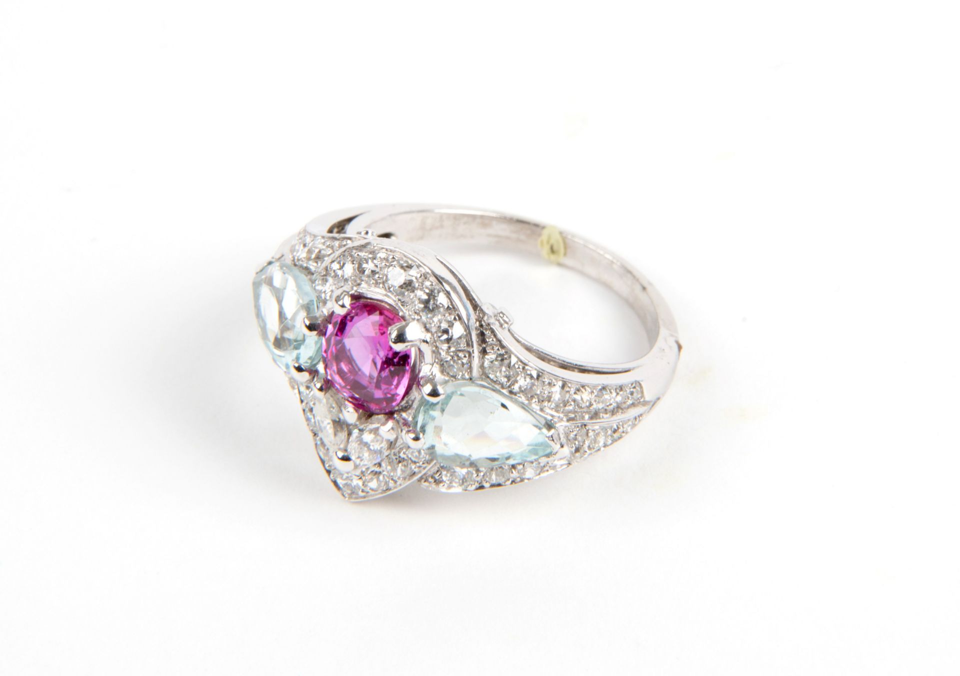 White gold ring with diamonds, aquamarine and pink sapphire - Bild 3 aus 3