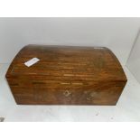 BRASS INLAID MAHOGANY BOX WITH PULL OUT COMPARTMENT WITH KEY
