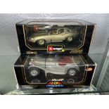 BURAGO JAGUAR E TYPE COUPE 1961 SCALE MODEL 1:18 AND A BURAGO JAGUAR 55 100 1947 SPORTS SCALE MODEL