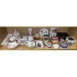 SHELF OF WEDGWOOD AND AYNSLEY PIN DISHES, TRINKET BOXES,