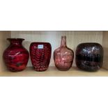 TWO STUDIO GLASS VASES POSSIBLY BY OR IN THE STYLE OF CARLO MORETTI FOR MURANO AND OPALINE FLORENCE,