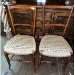 PAIR OF LATE VICTORIAN BEECH AND RAFFIA STRUNG BEDROOM CHAIRS