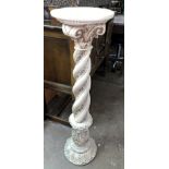 CHINESE STYLE RESIN MOULDED ACANTHUS AND SPIRAL TWIST TORCHERE STAND WITH PENWORK STYLE DRAGONS AND