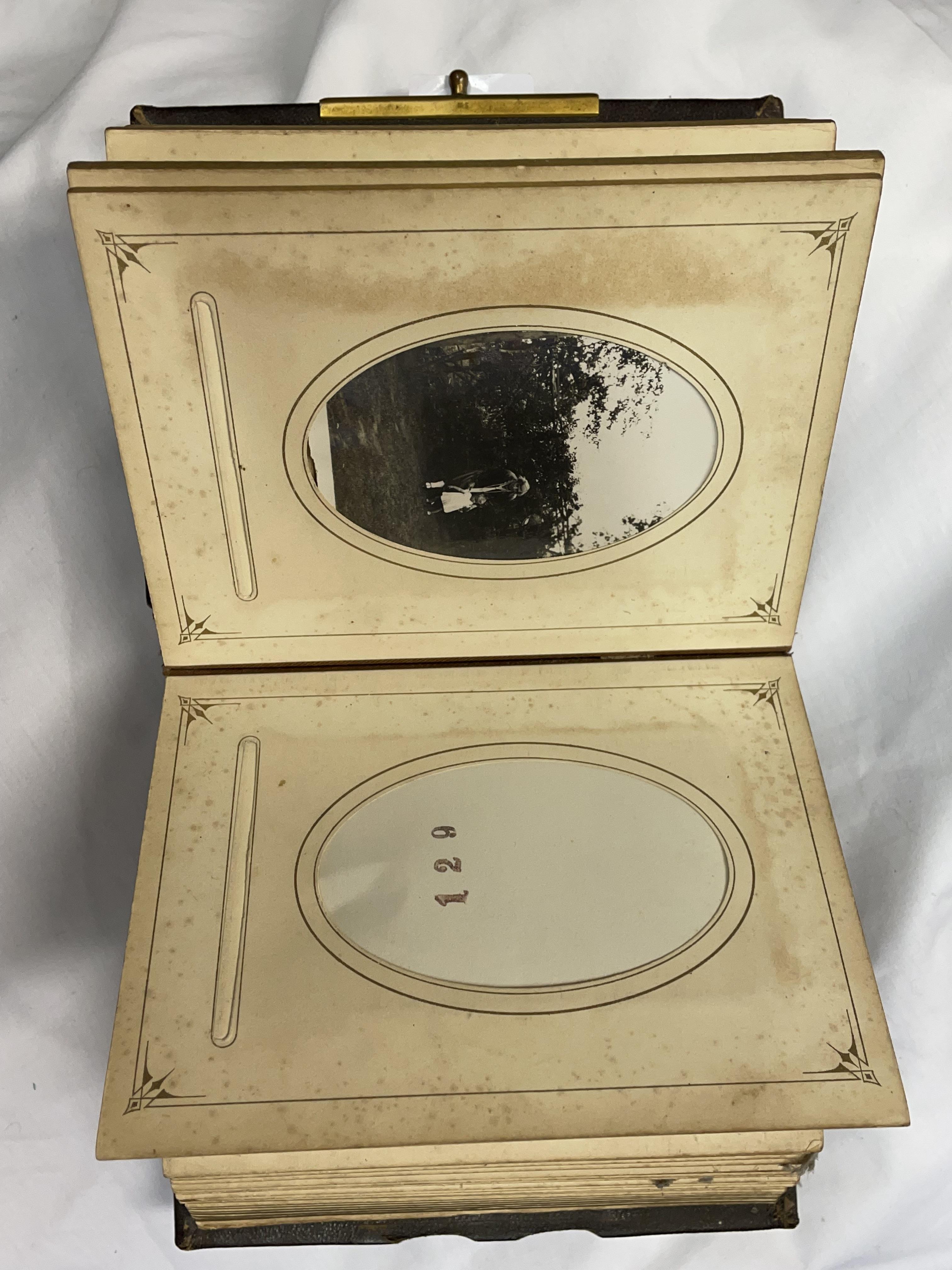 LEATHER BOUND GILT EDGED PHOTO ALBUM CONTAINING BLACK AND WHITE PHOTOS (CLASP A/F) - Image 2 of 5