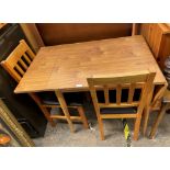 DROP FLAP BREAKFAST TABLE WITH TWO OAK CHAIRS