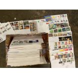 BOX OF 1ST DAY COVERS - VARIOUS SUBJECTS INCLUDING ROYAL FAMILY, TOY CARS, HALLMARKS, LIGHT HOUSES,