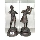 PAIR OF CAST METAL FIGURES PLAYING INSTRUMENTS