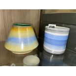 SMALL SHELLEY HARMONY DRIP WARE CONICAL VASE 944 (A/F) AND A SHELLEY HORIZONTAL STRIPED CUP