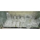 SHELF OF GOOD QUALITY CUT GLASSWARE - WATERFORD PEDESTAL BOWL AND OTHERS,