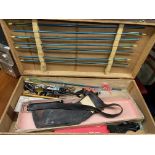 WOODEN CASED ARCHERY STORAGE BOX INCLUDING ARROWS AND RELATED EQUIPMENT