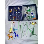 ITALIAN GLASS ANIMAL FIGURES, LILY OF THE VALLEY AND ROOSTER TOPPED COCKTAIL STICKS