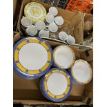 MELAMINE WARE YELLOW AND BLUE PATTERN PLATES,