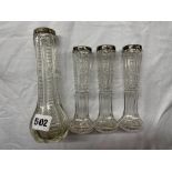 TRIO AND ONE OTHER SILVER RIMMED GLASS SPILL VASES