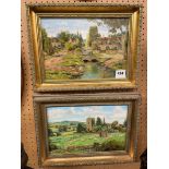 PAIR OF OIL ON CANVAS COUNTRY LANDSCAPES IN GILT FRAMES BY BRIAN TOVEY - "UPPER SLAUGHTER,