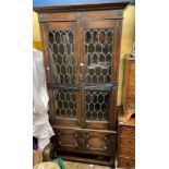 OAK LEADED HEXAGONAL GLAZED CABINET ON STAND