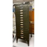 GREEN ENAMEL 15 DRAWER INDEX FILING CHEST