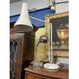 VINTAGE WHITE ANGLE POISE DESK LAMP AND MODERN CHROME SNAKE HEAD LAMP