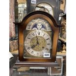 REPRODUCTION HERMLE GERMANY BRASS FACED MANTLE CLOCK WITH MOON FACE DIAL