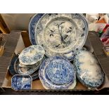 CARTON OF BLUE AND WHITE TRANSFER PRINTED WARES,