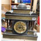 19TH CENTURY BLACK SLATE ARCHITECTURAL TEMPLE MANTLE CLOCK