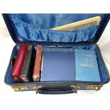 BLUE SILK LINE VANITY BOX CONTAINING DIARIES AND BIBLES