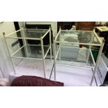PAIR OF CREAM METAL TUBULAR SQUARE SECTION GLASS TOP TABLES