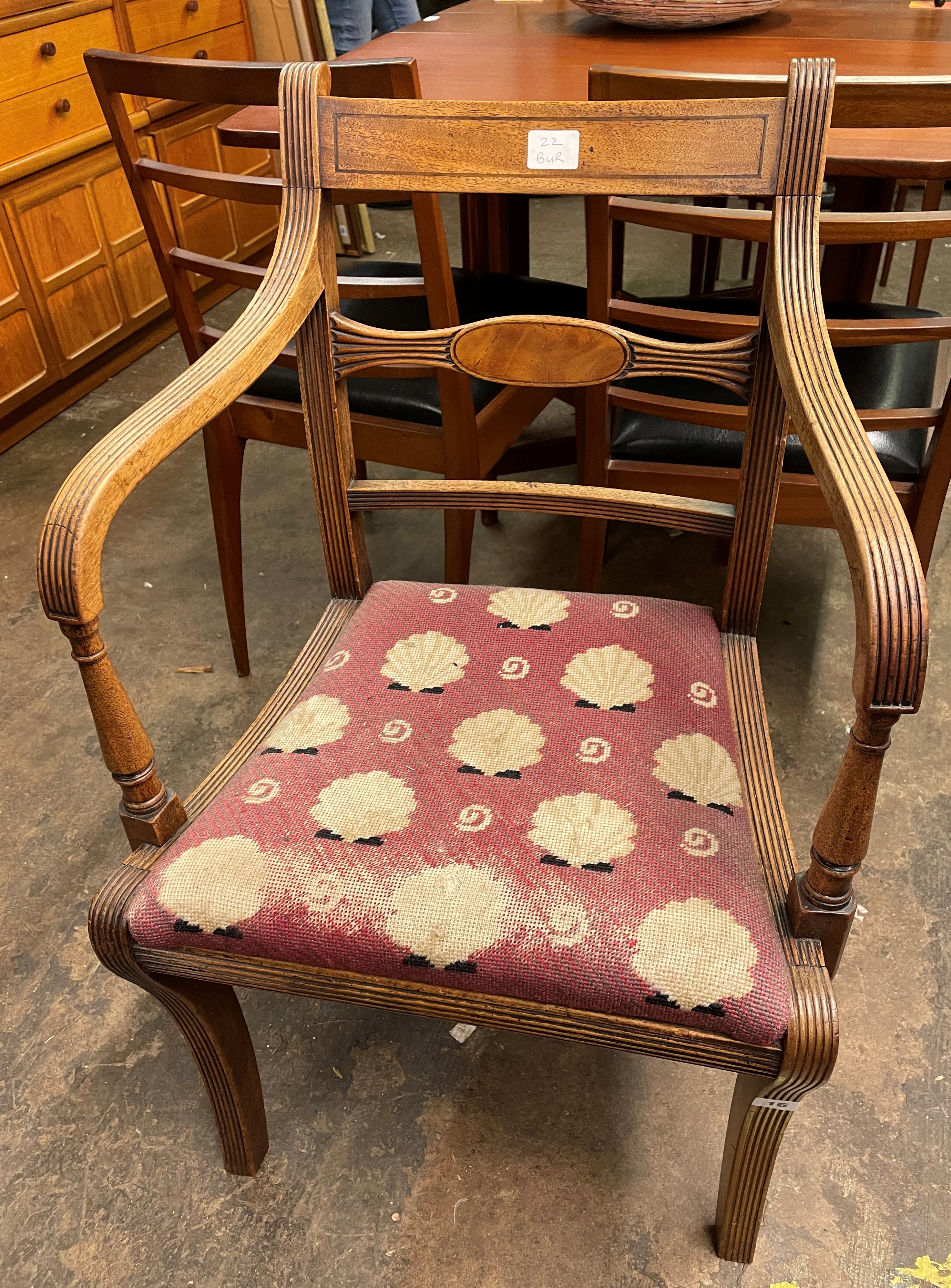 REGENCY MAHOGANY BAR BACK ELBOW CHAIR