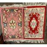 TWO CHINESE FLORAL FRINGED CARPETS ONE PINK,