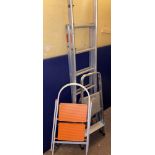 TWO SMALL ALUMINUM STEP LADDERS AND LOFT TYPE LADDER