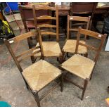 FOUR RAFFIA STRUNG LADDERBACK AND BEDROOM CHAIRS