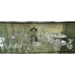 CUT GLASS OVOID VASE, RCR FLUTES, ROSE BOWL, DECANTERS,