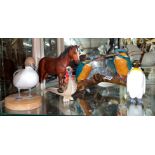 SELECTION OF CARVED WOOD AND PAINTED ANIMALS INCLUDING HORSE,