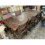 JACOBEAN REVIVAL OAK CARVED CUP AND COVER BULBOUS LEGGED DRAWER LEAF REFECTORY TABLE TABLE WITH SET