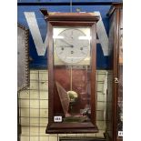 MAHOGANY CASED KIENINGER PENDULUM WALL CLOCK CORNICE AS FOUND BUT PIECES AVAILABLE
