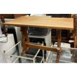 OAK PIERCED TRESTLE END LOW TABLE