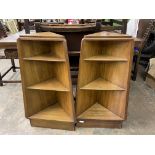 PAIR OF LATE 50S G PLAN E GOMME WALNUT PYRAMID CORNER BOOKCASES