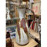 STUDIO POTTERY LARGE EWER DECORATED WITH OXIDISED GLAZE INSCRIBED TO THE BASE 'JAMES'