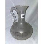 FROSTED CARAFE WITH ETCHED GREEK KEY MOTIF AND A SPIRAL TWIST APPLIED LOOP HANDLE