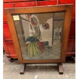 NEEDLE POINT PANELLED GLAZED FOLDING FIRE SCREEN TABLE