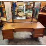 MID 20TH CENTURY MIRRORED TEAK KNEEHOLE DRESSING TABLE